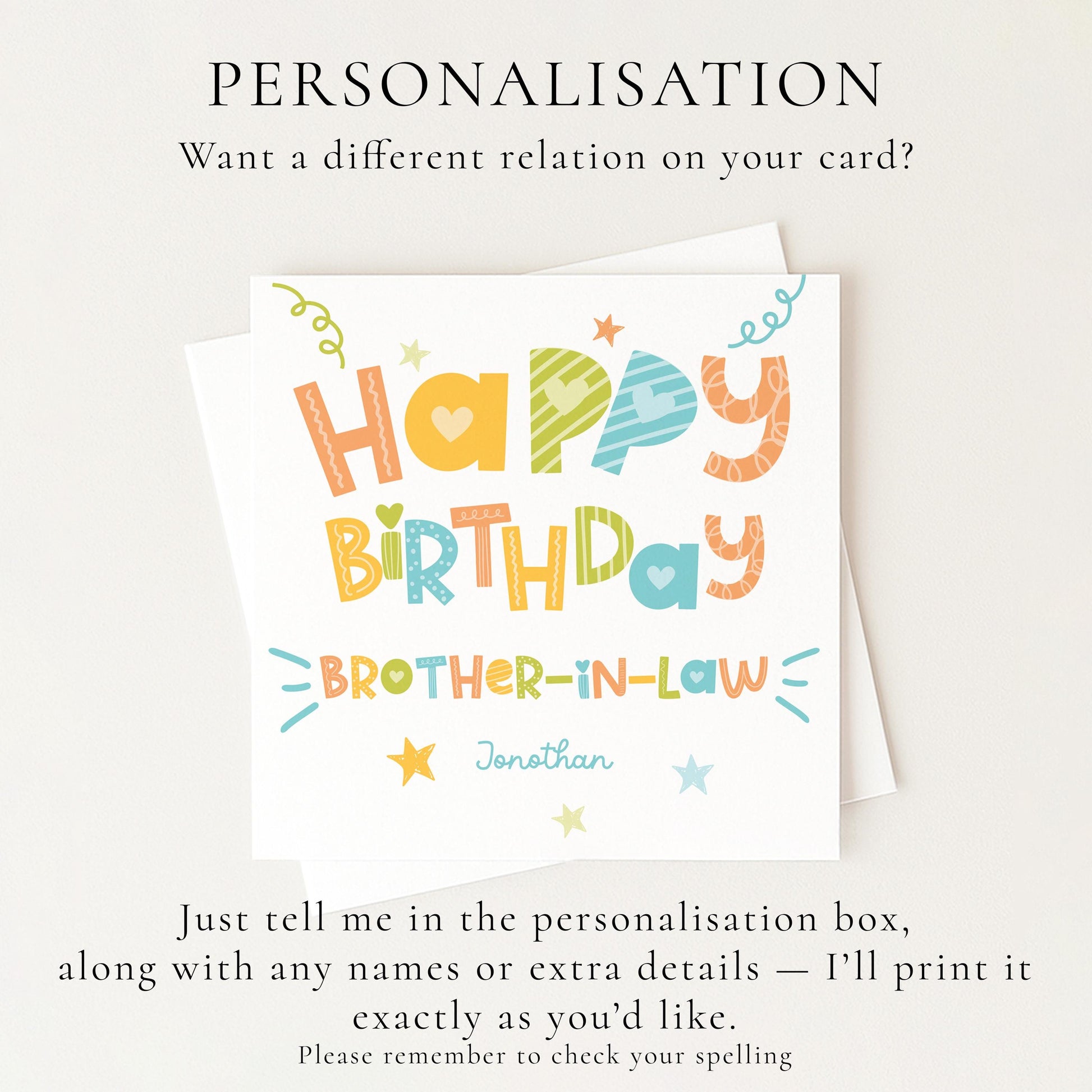 Birthday Card for Brother in Law, Personalised Brother in Law Birthday Card, Colourful Happy Birthday Brother in Law Card