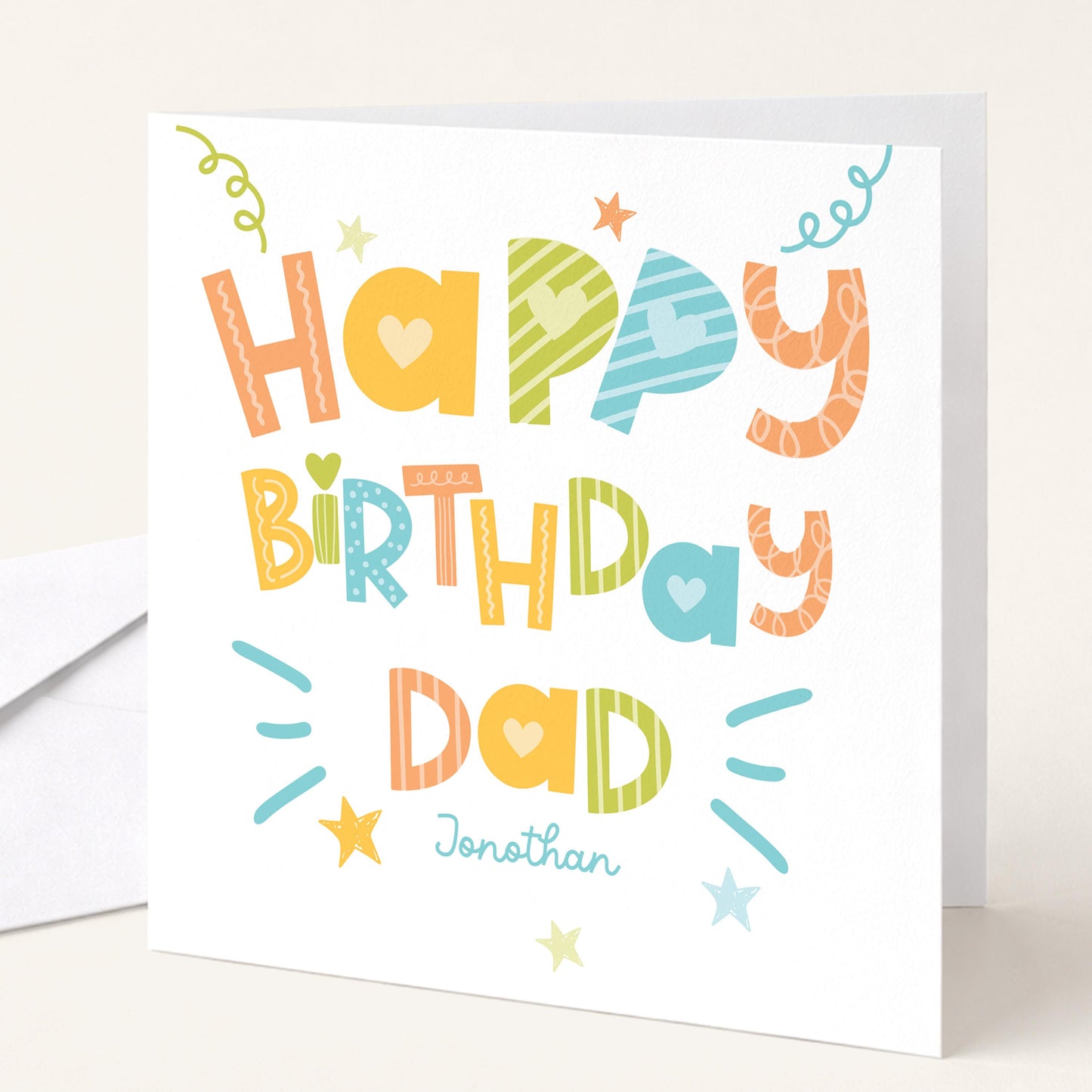 Birthday Card for Dad, Personalised Dad Birthday Card, Colourful Happy Birthday Dad Card, Custom Name Card for Dad