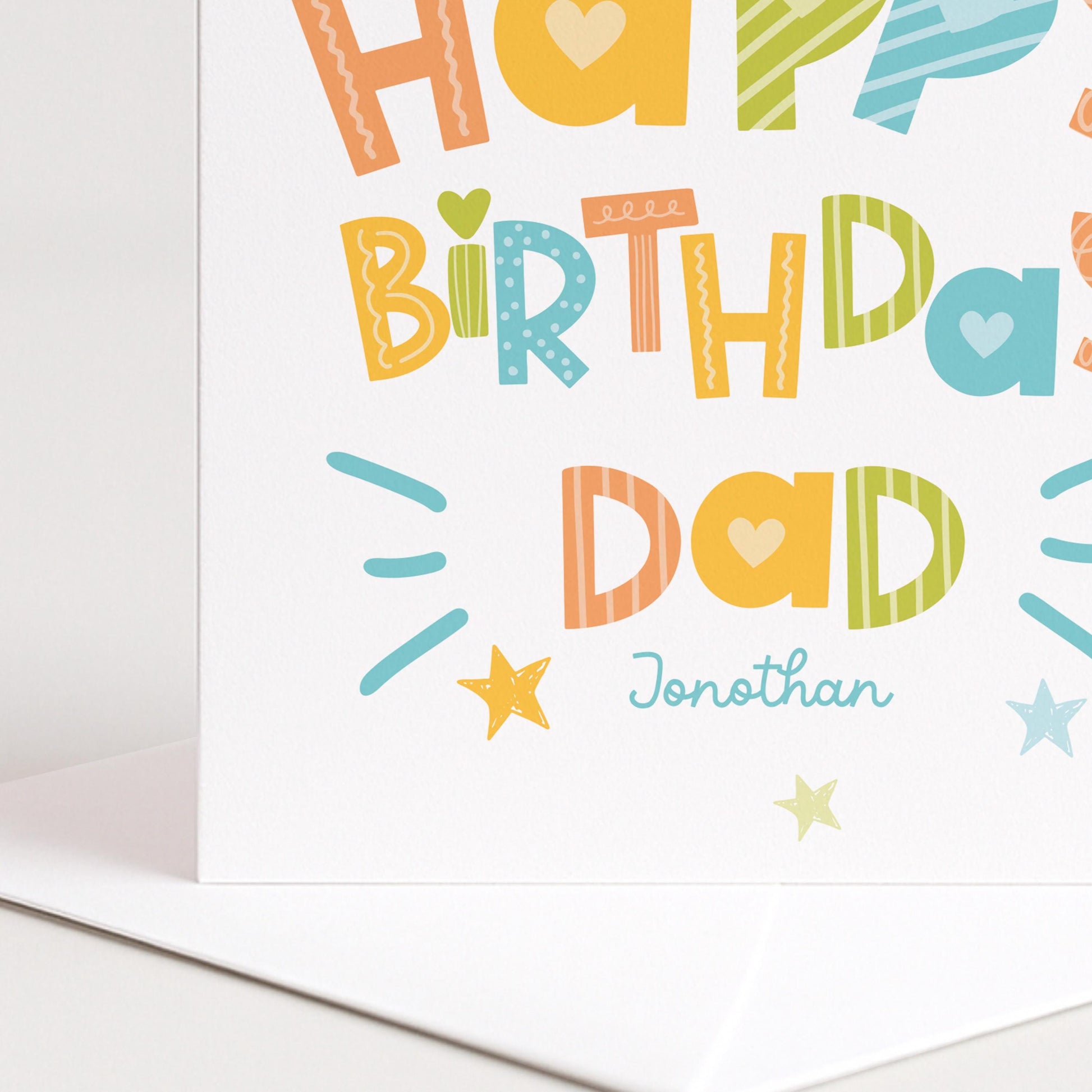 Birthday Card for Dad, Personalised Dad Birthday Card, Colourful Happy Birthday Dad Card, Custom Name Card for Dad