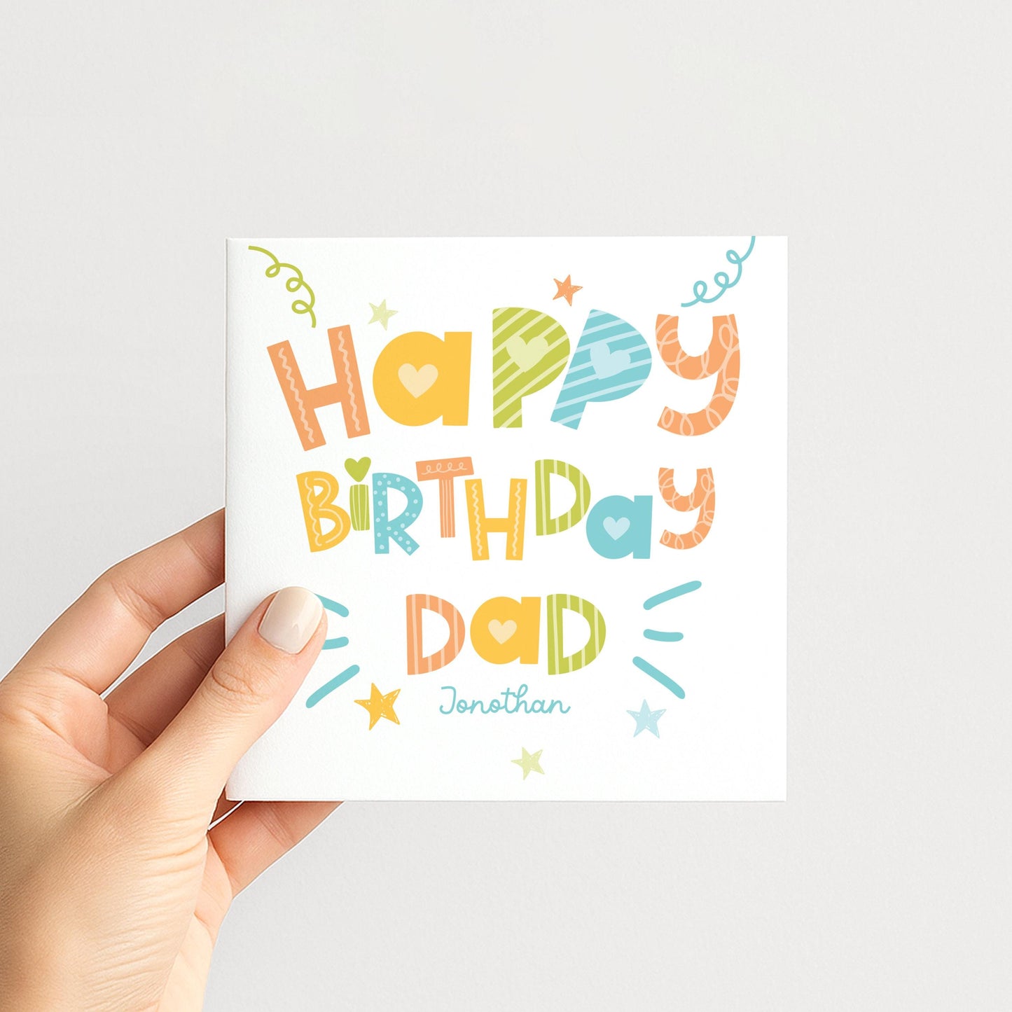 Birthday Card for Dad, Personalised Dad Birthday Card, Colourful Happy Birthday Dad Card, Custom Name Card for Dad