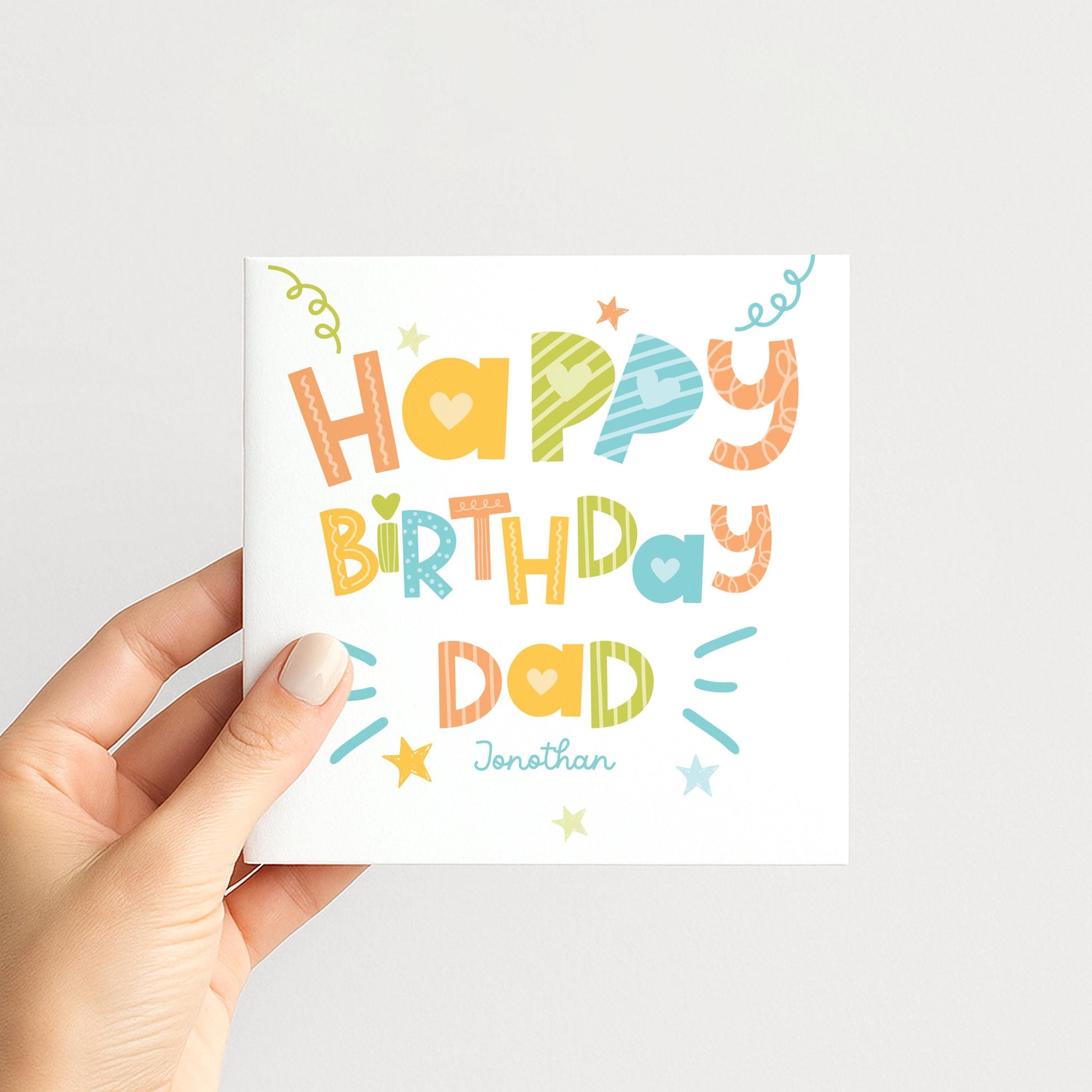 Birthday Card for Dad, Personalised Dad Birthday Card, Colourful Happy Birthday Dad Card, Custom Name Card for Dad