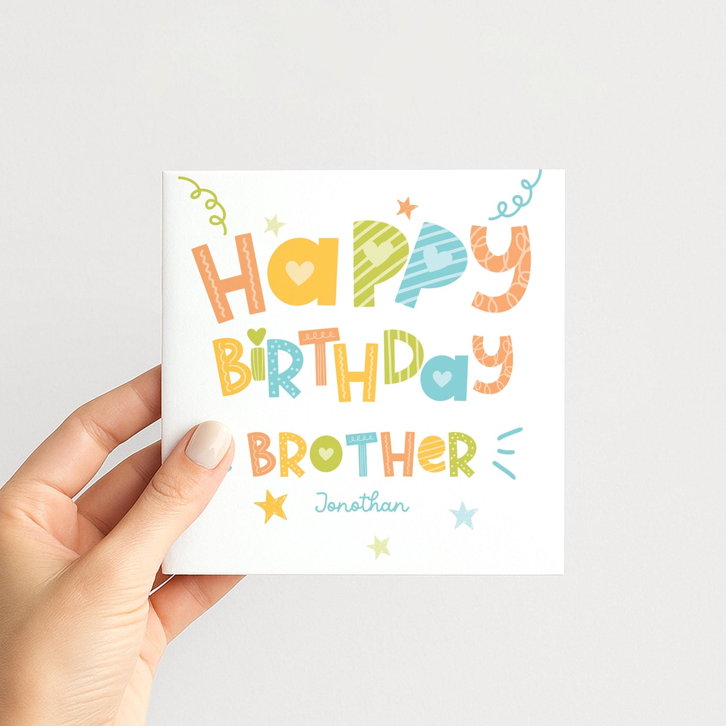 Birthday Card for Brother, Personalised Brother Birthday Card, Colourful Happy Birthday Brother Card, Custom Name Card