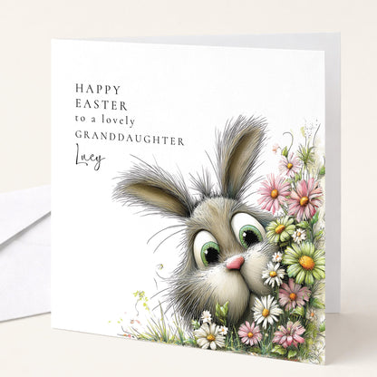 Easter Card for Granddaughter, Personalised Granddaughter Easter Card, Cute Bunny Easter Card, Happy Easter Card with Name