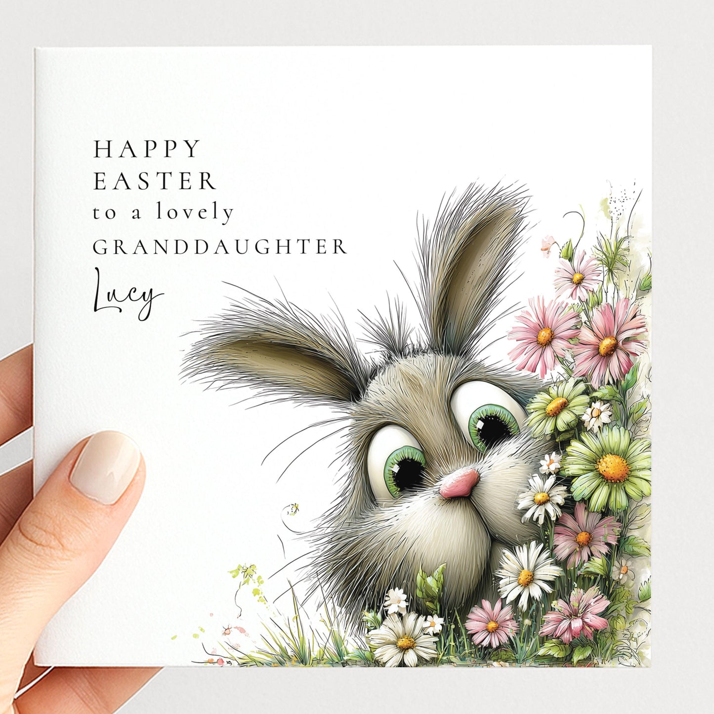 Easter Card for Granddaughter, Personalised Granddaughter Easter Card, Cute Bunny Easter Card, Happy Easter Card with Name