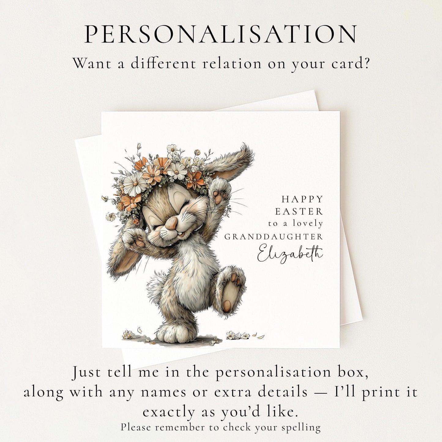 Easter Card for Granddaughter, Personalised Granddaughter Easter Card, Cute Bunny Easter Card, Happy Easter Card with Name