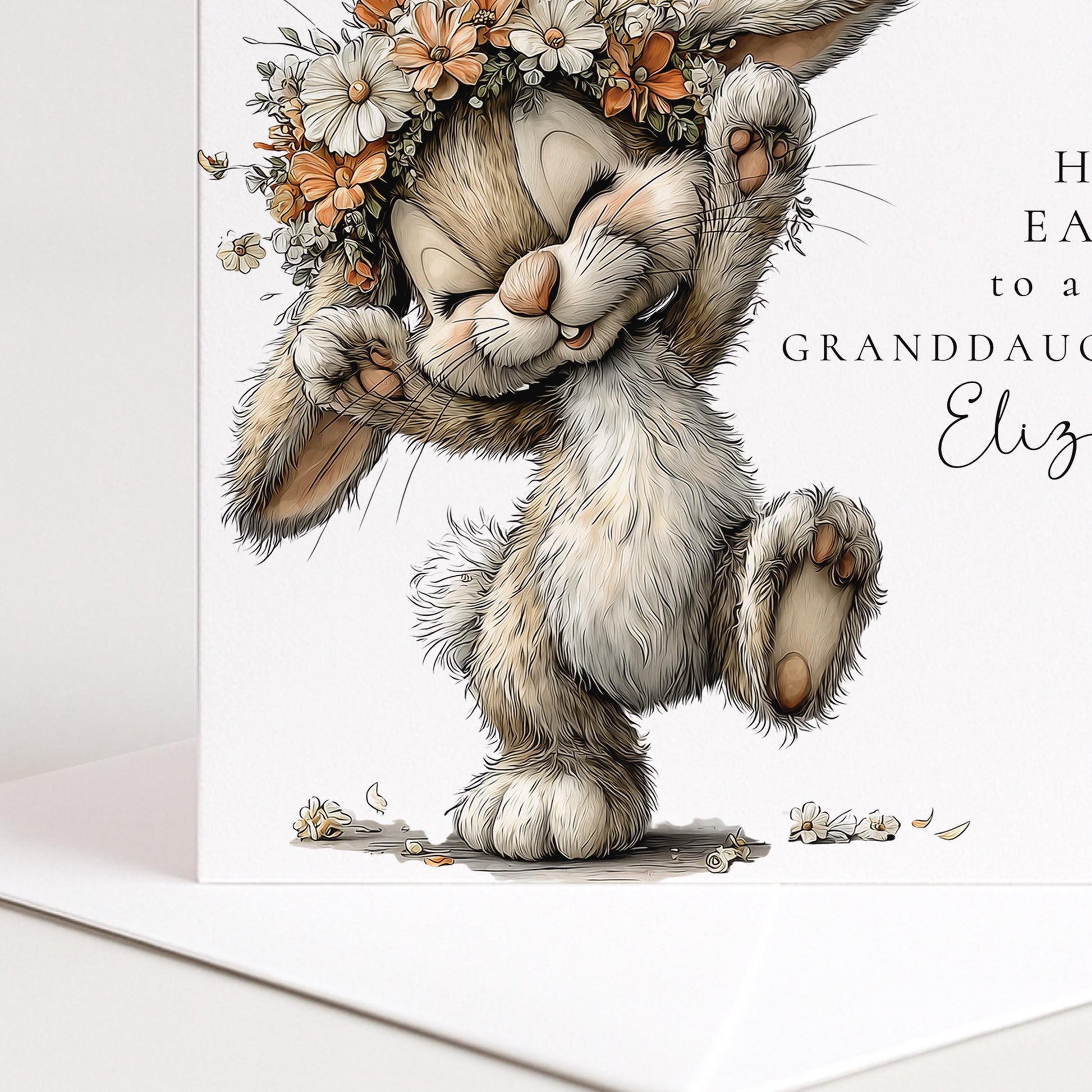 Easter Card for Granddaughter, Personalised Granddaughter Easter Card, Cute Bunny Easter Card, Happy Easter Card with Name