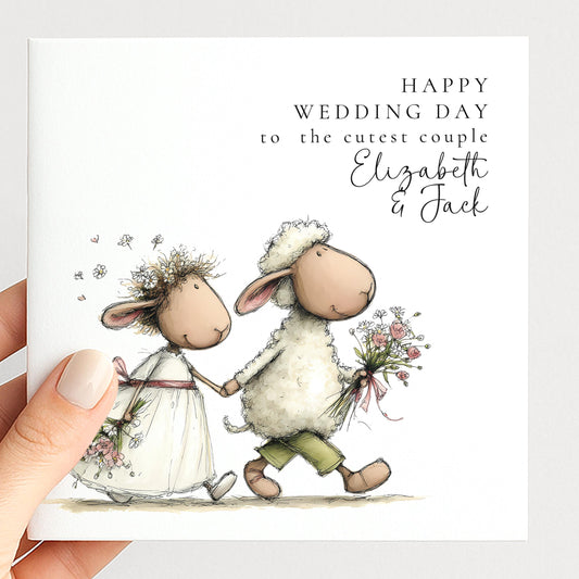 Wedding Card for Couple, Personalised Wedding Day Card, Cute Bride and Groom Card, Wedding Congratulations Card with Names
