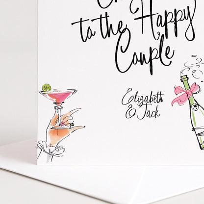Wedding Card for Couple, Personalised Wedding Congratulations Card, Cheers to the Happy Couple Card, Modern Wedding Card with Names