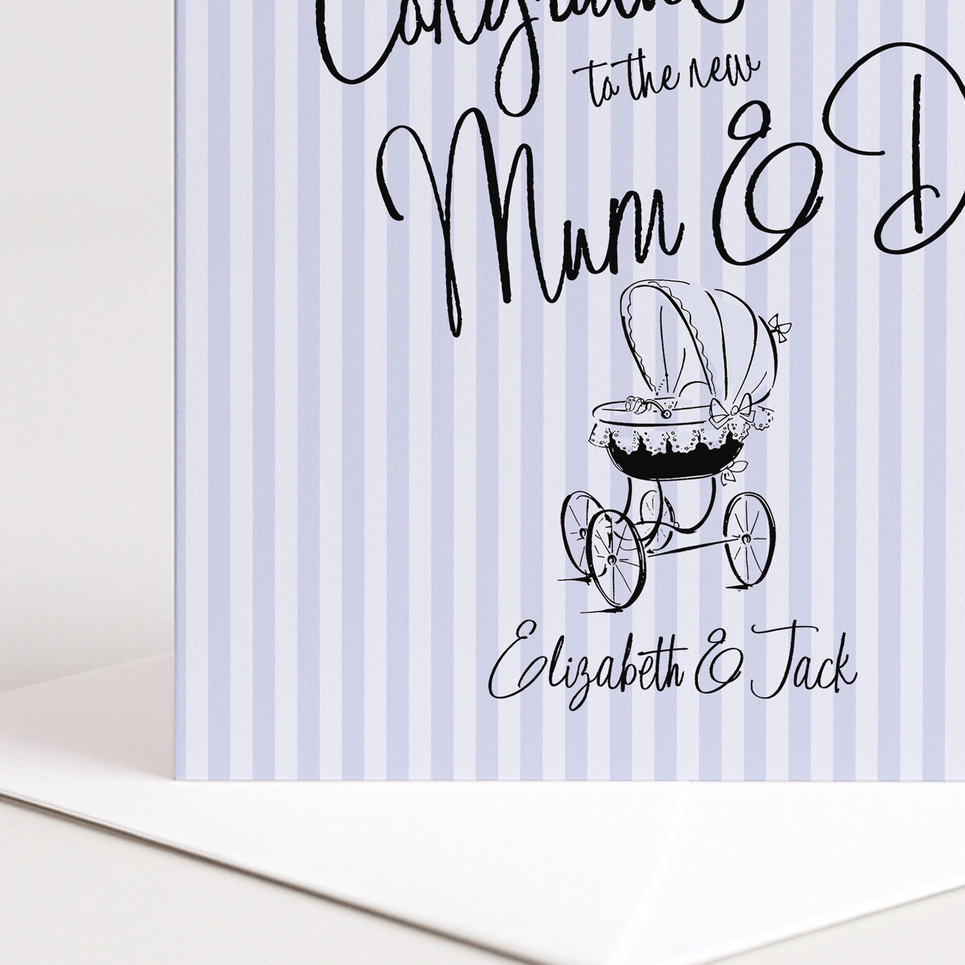 New Baby Card for Mum and Dad, Personalised Congratulations New Parents Card, Retro Blue Striped Baby Boy Card