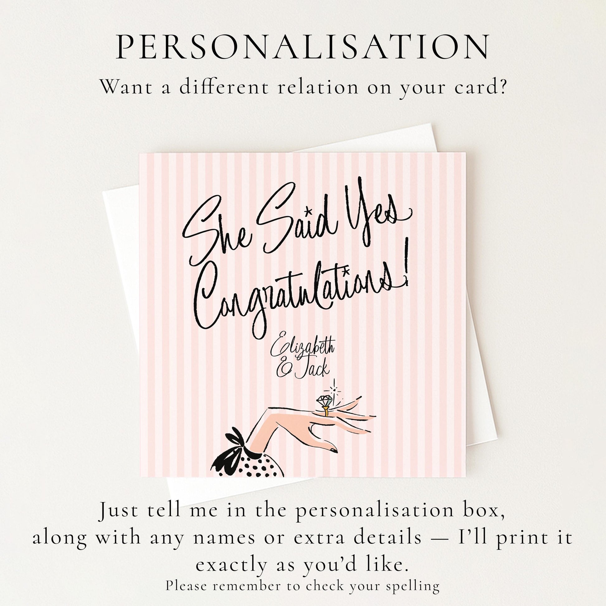 Engagement Card She Said Yes, Personalised Congratulations Engagement Card, Modern Pink Striped Proposal Card