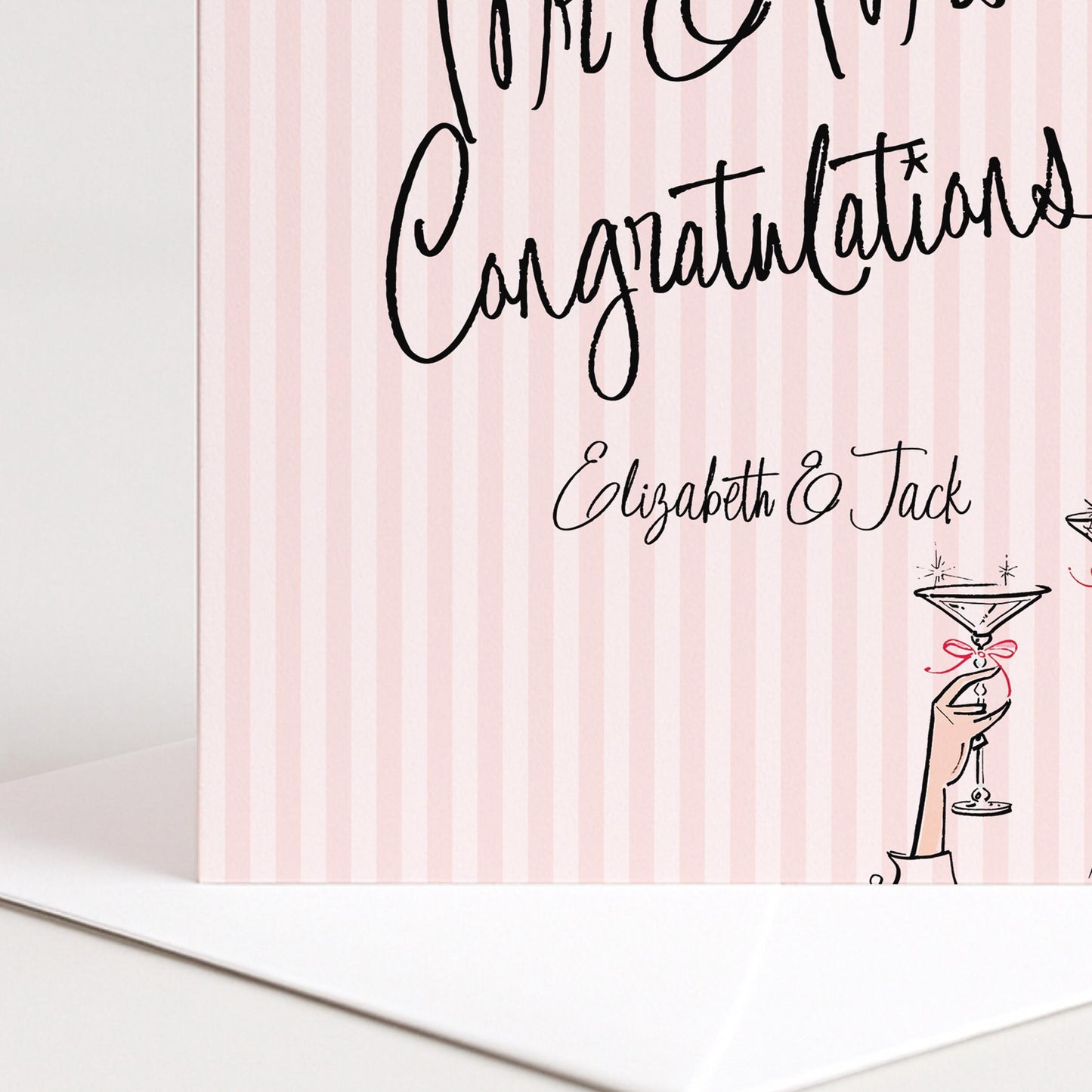 Wedding Card for Mr and Mrs, Personalised Congratulations Card, Modern Pink Striped Wedding Card with Names