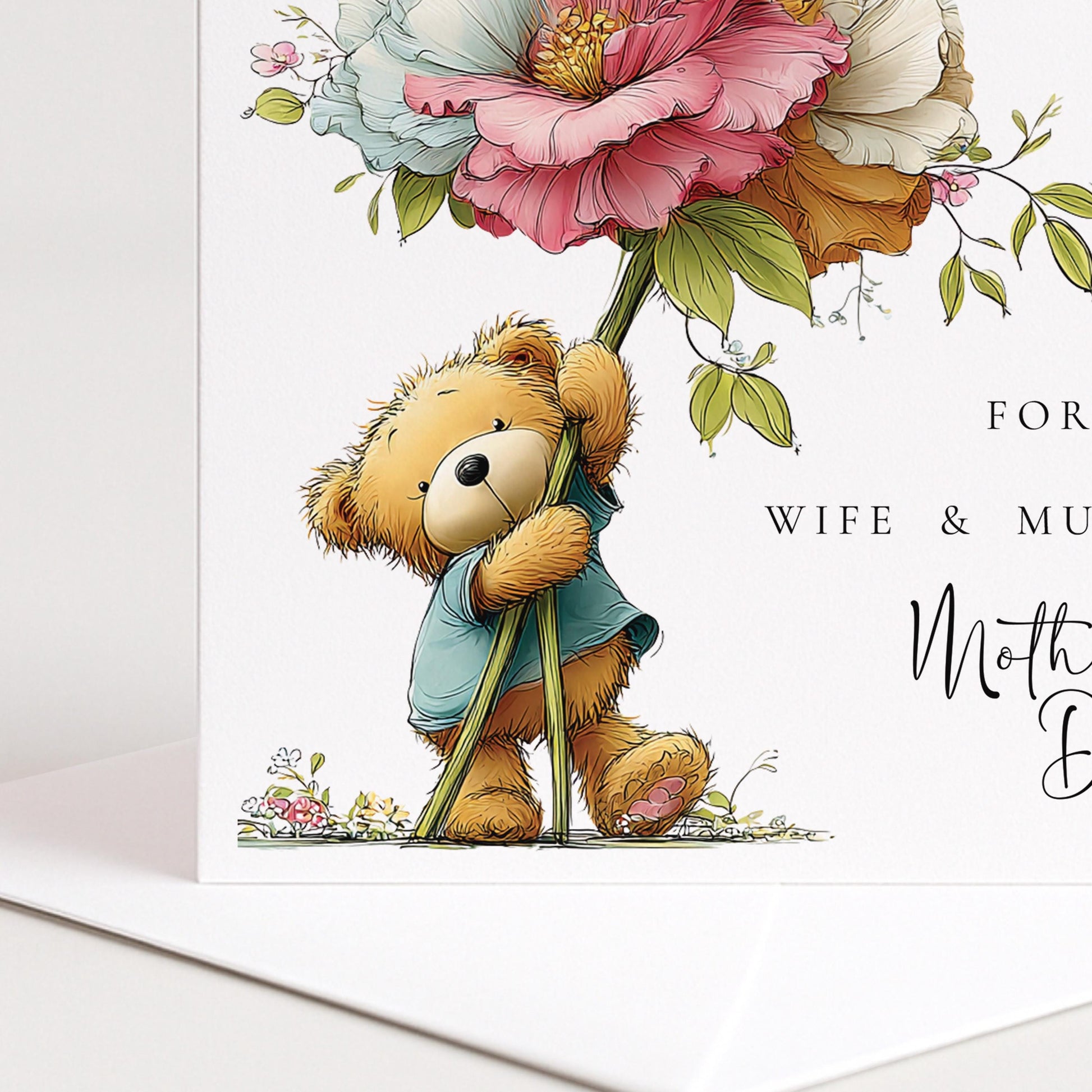Mothers Day Card for Wife and Mummy, Cute Teddy Bear Mothers Day Card, Personalised Mothers Day Card from Children