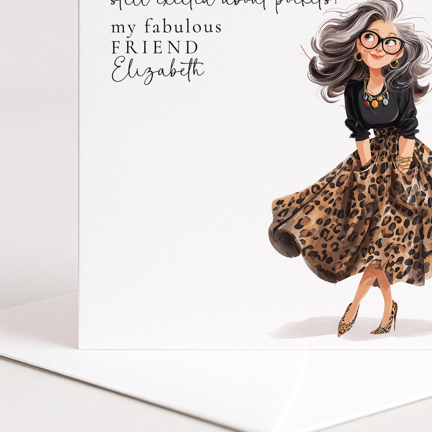 Funny Birthday Card for Friend, Still Excited About Pockets Card, Stylish Leopard Print Birthday Card, Modern Woman Birthday