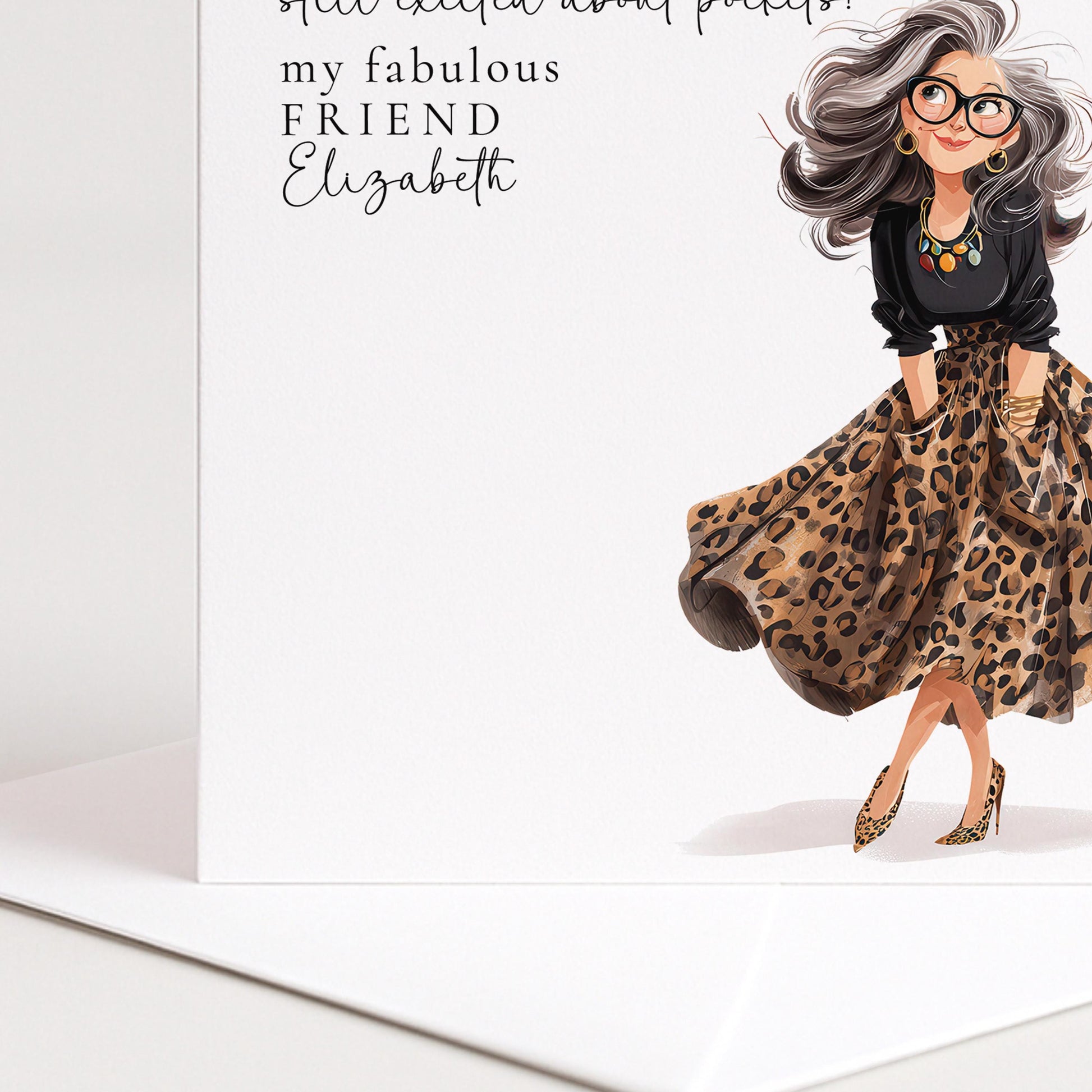 Funny Birthday Card for Friend, Still Excited About Pockets Card, Stylish Leopard Print Birthday Card, Modern Woman Birthday