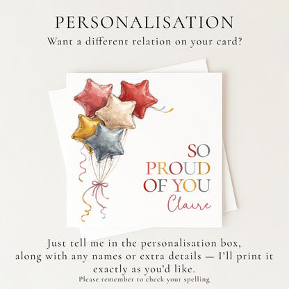 Personalised Proud Card – Colourful Balloon Congratulations Card With Custom Name
