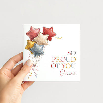 Personalised Proud Card – Colourful Balloon Congratulations Card With Custom Name