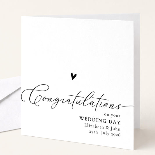 Wedding Congratulations Card – Personalised Elegant Wedding Day Keepsake with Envelope