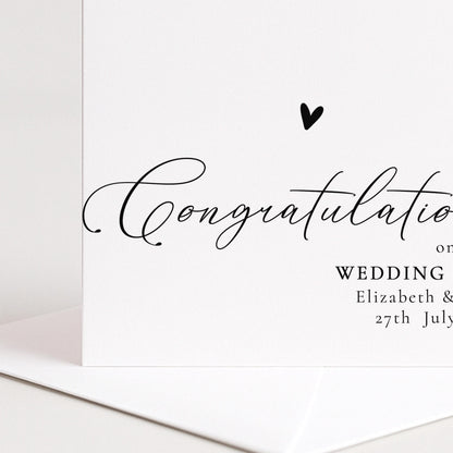 Wedding Congratulations Card – Personalised Elegant Wedding Day Keepsake with Envelope