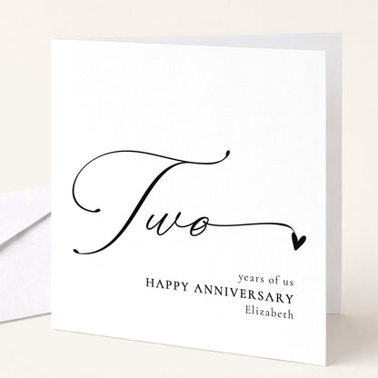 Two Year Anniversary Card – Personalised Elegant Script Greeting Card
