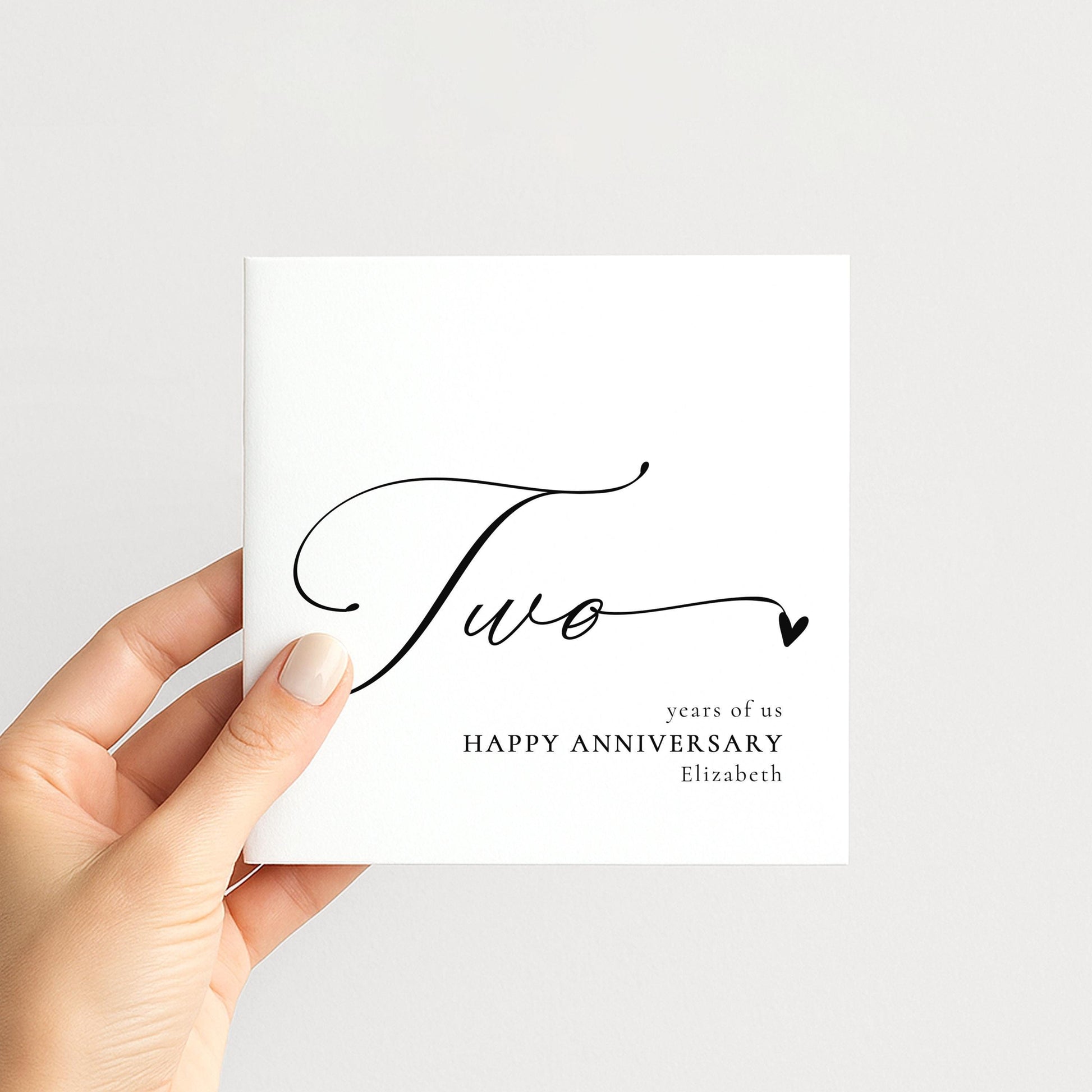 Two Year Anniversary Card – Personalised Elegant Script Greeting Card