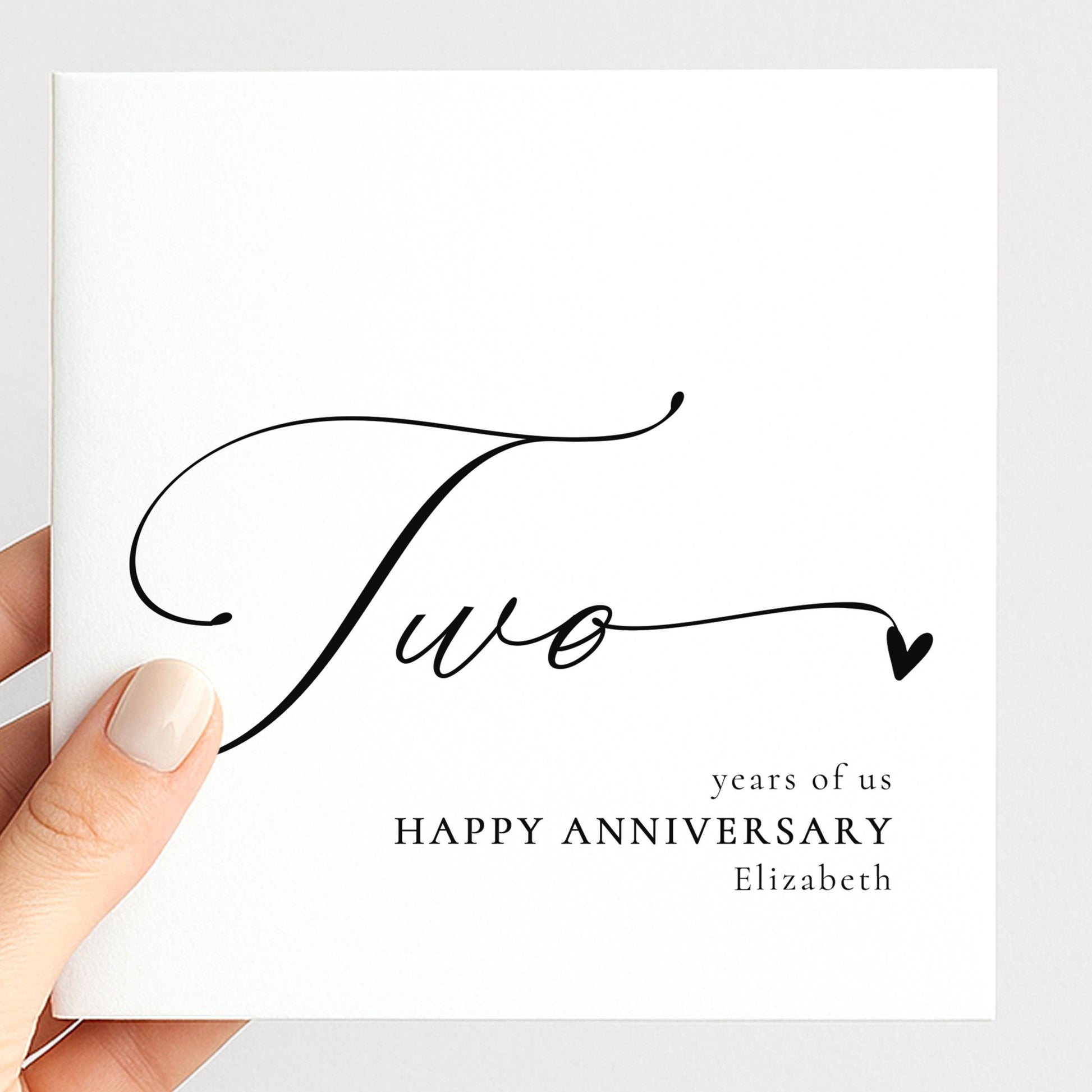 Two Year Anniversary Card – Personalised Elegant Script Greeting Card