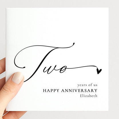Two Year Anniversary Card – Personalised Elegant Script Greeting Card