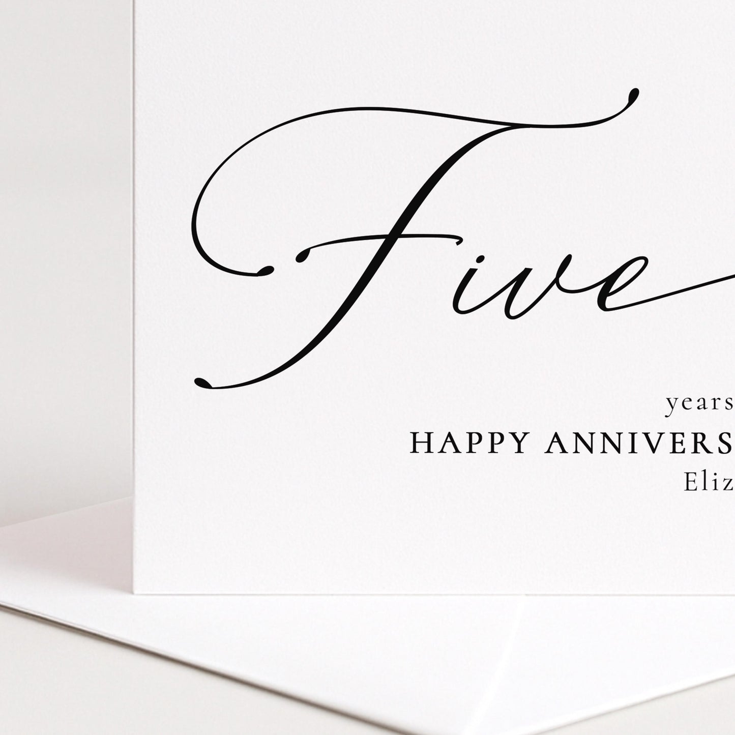 Five Year Anniversary Card – Personalised Romantic Greeting Card With Script Font Design