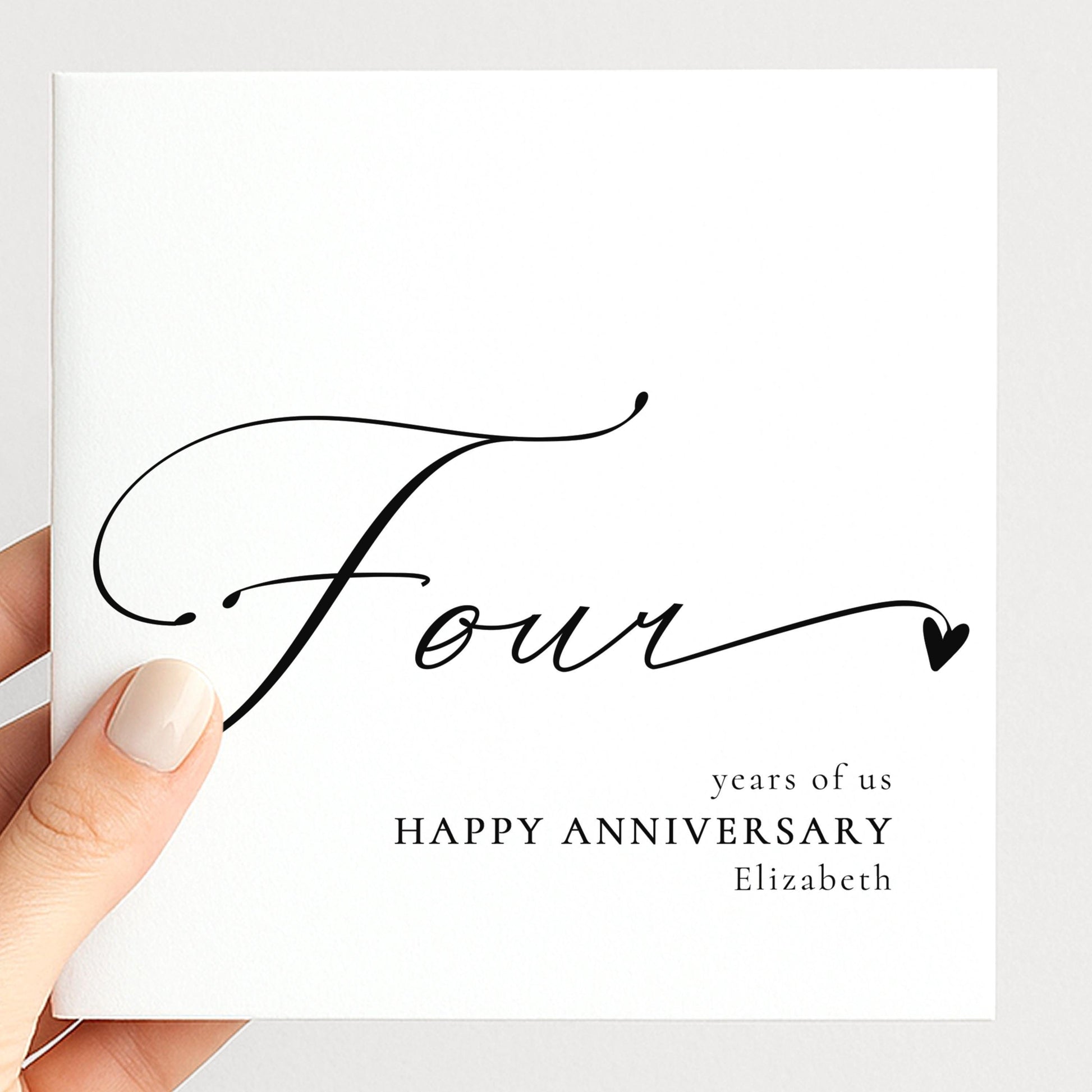 Four Year Anniversary Card – Personalised Romantic Greeting With Matte Finish