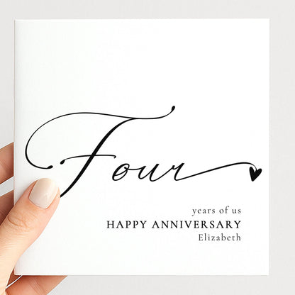 Four Year Anniversary Card – Personalised Romantic Greeting With Matte Finish