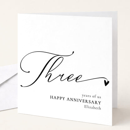 Three Year Anniversary Card – Personalised Elegant Script Matte Finish Card