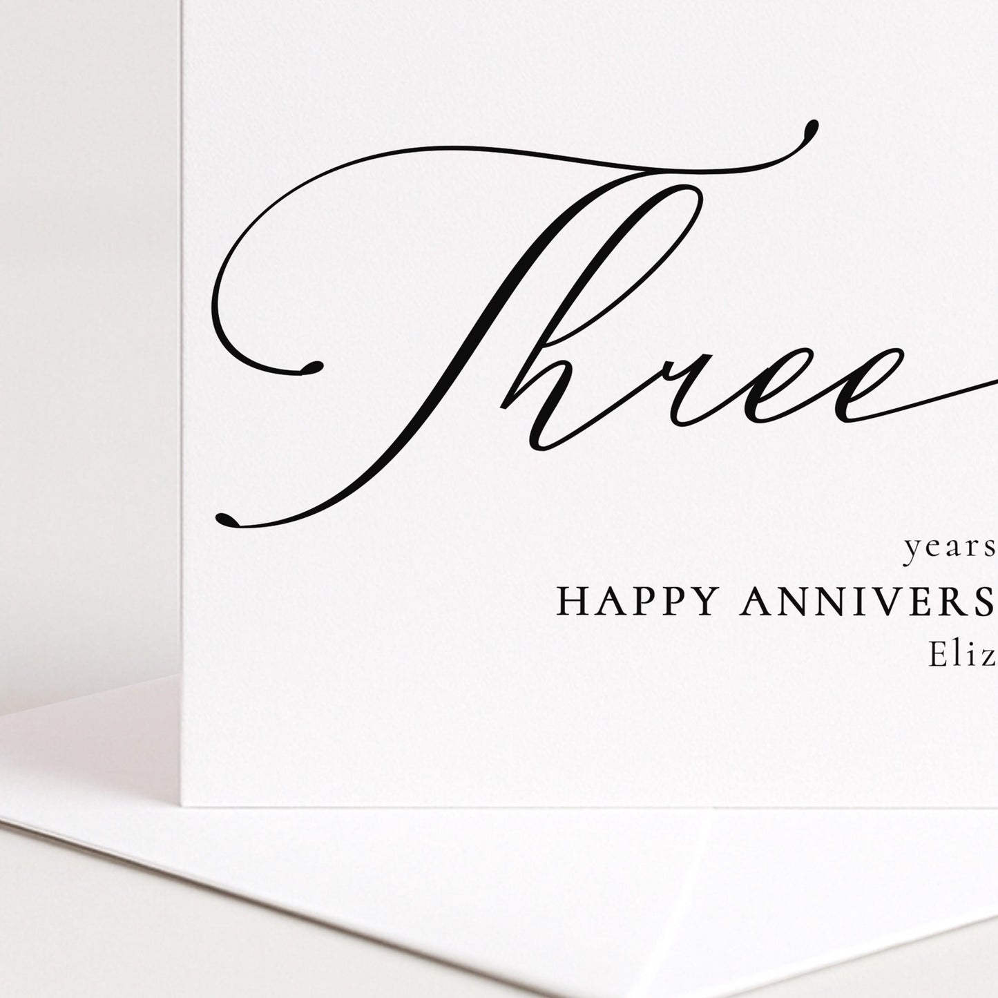 Three Year Anniversary Card – Personalised Elegant Script Matte Finish Card