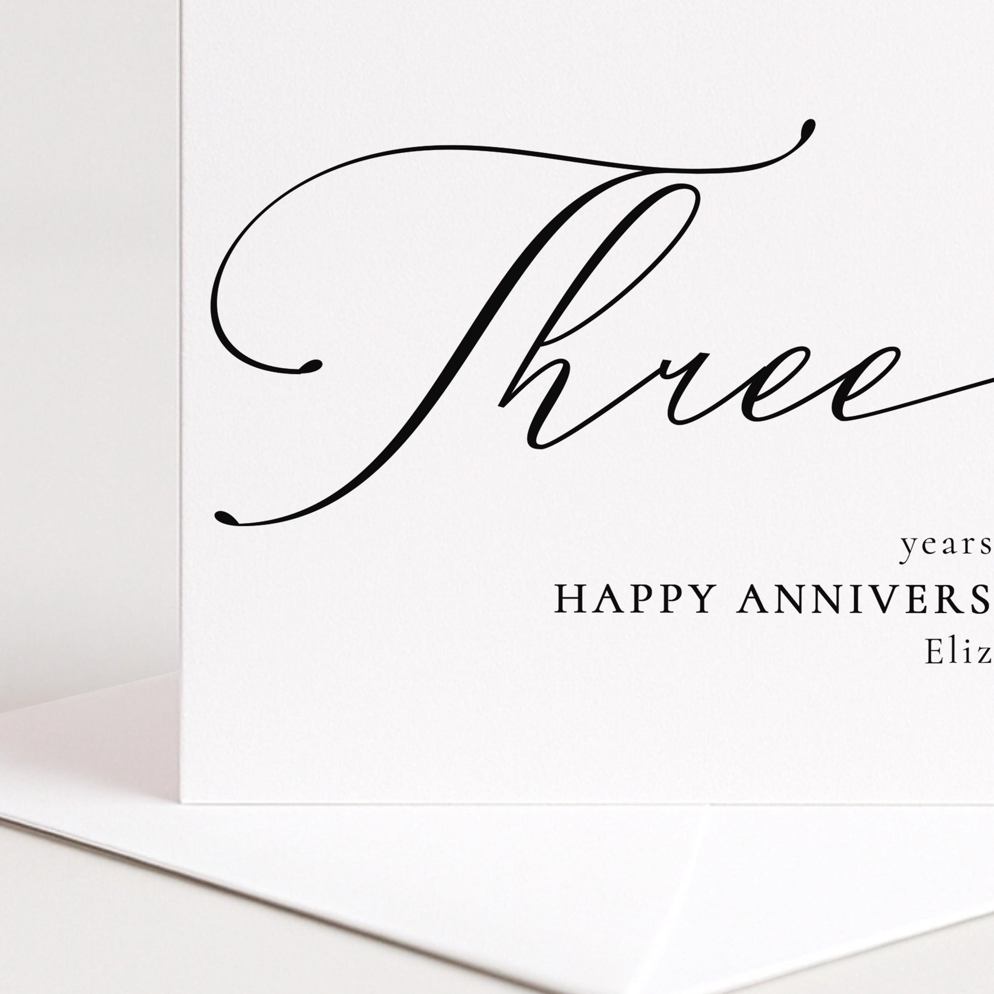 Three Year Anniversary Card – Personalised Elegant Script Matte Finish Card
