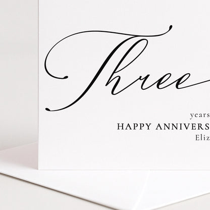 Three Year Anniversary Card – Personalised Elegant Script Matte Finish Card