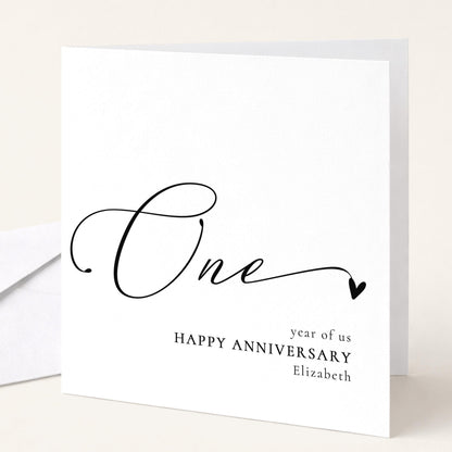 One Year Anniversary Card - Personalised Name, Elegant Modern Script Design