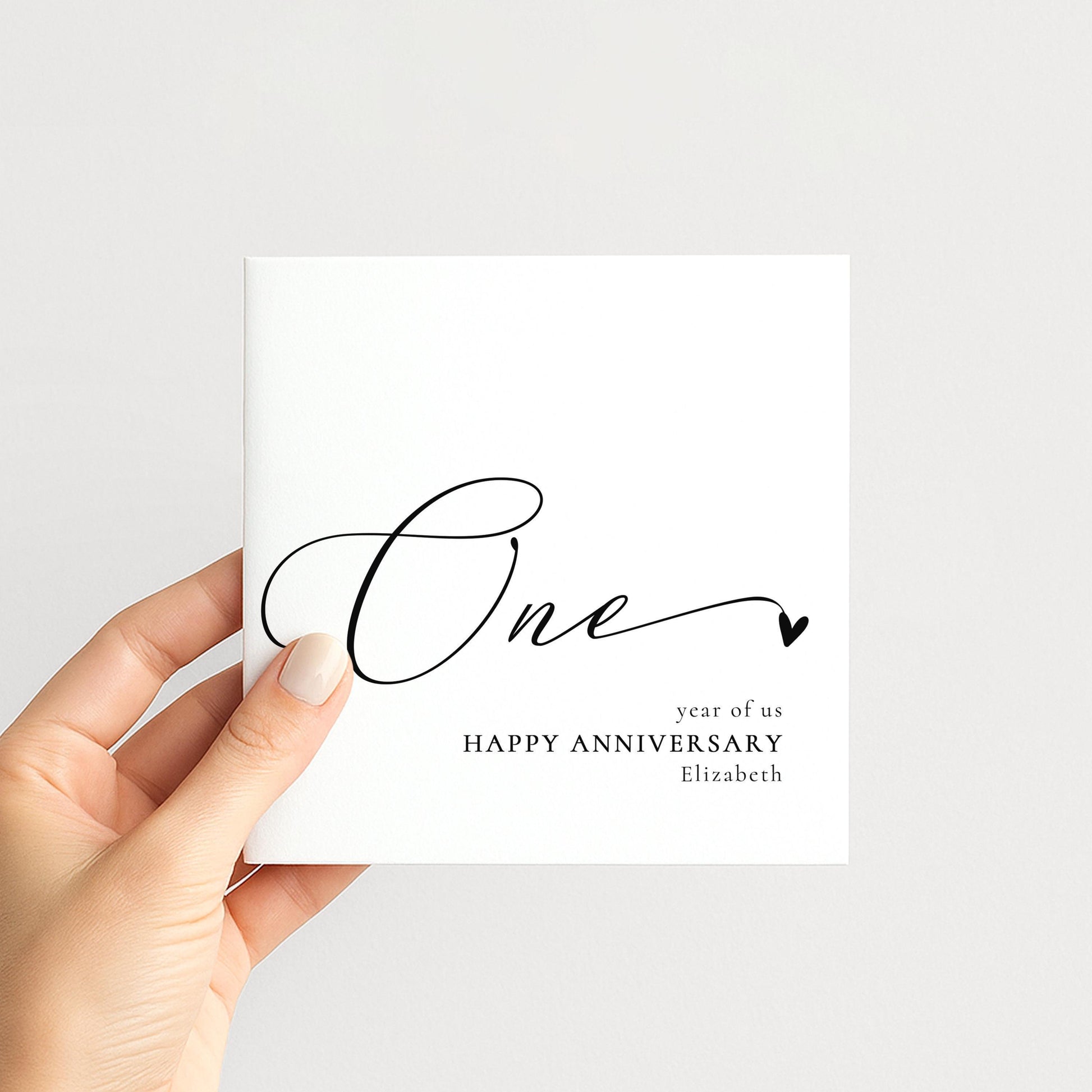 One Year Anniversary Card - Personalised Name, Elegant Modern Script Design