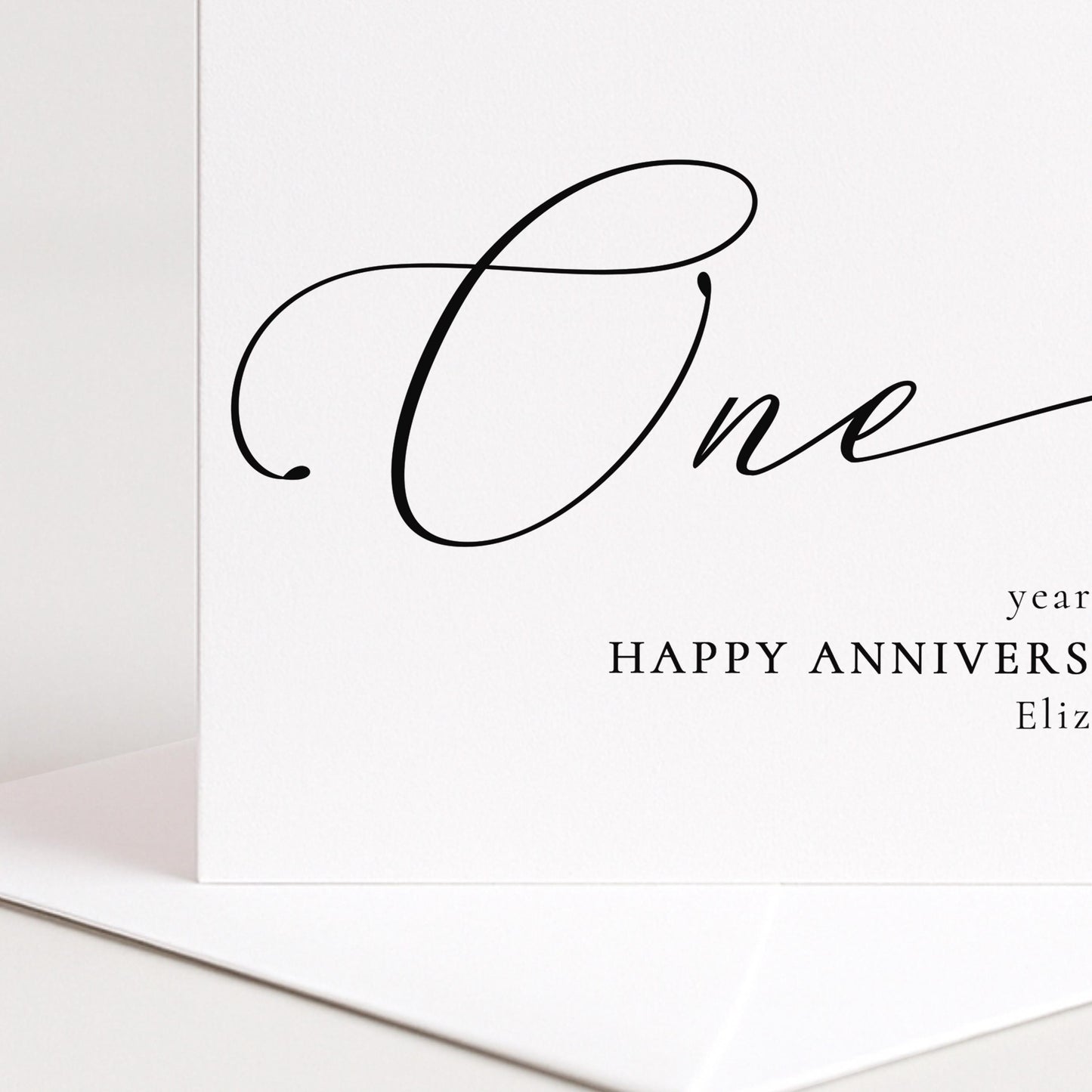 One Year Anniversary Card - Personalised Name, Elegant Modern Script Design