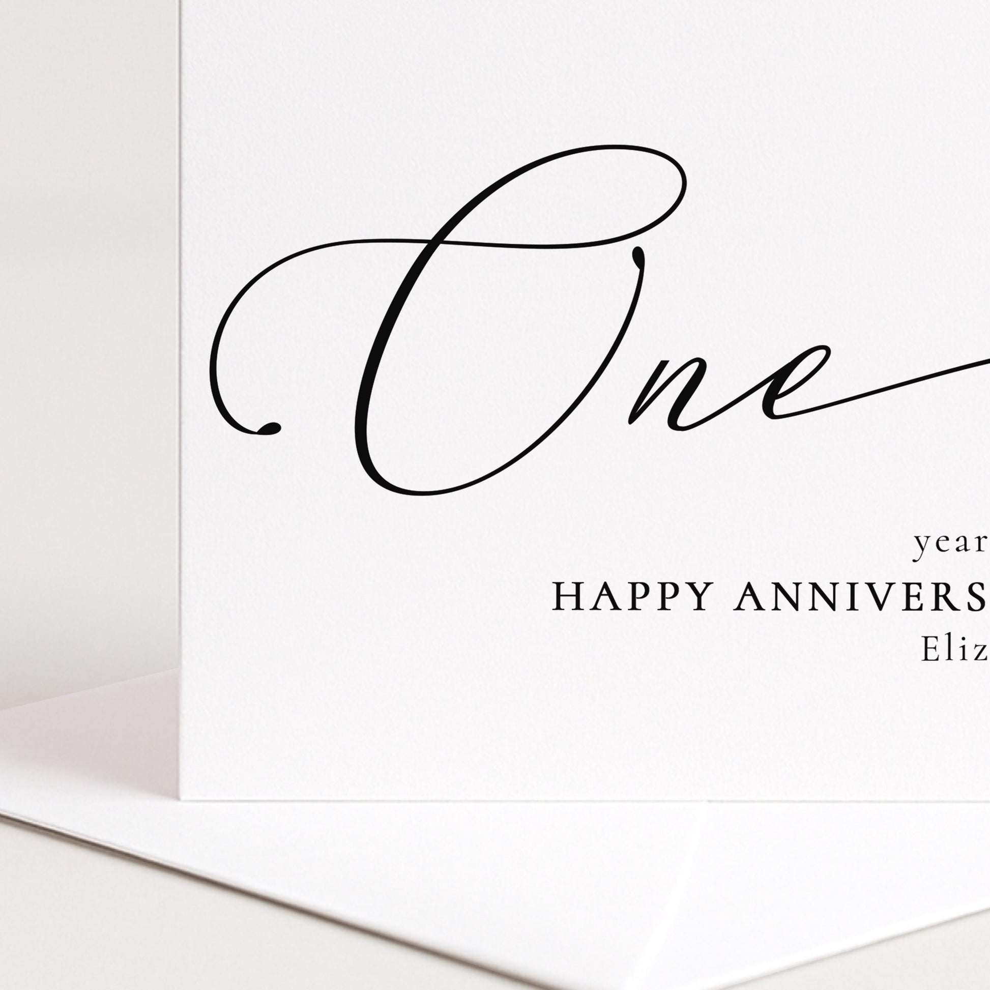 One Year Anniversary Card - Personalised Name, Elegant Modern Script Design