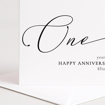 One Year Anniversary Card - Personalised Name, Elegant Modern Script Design