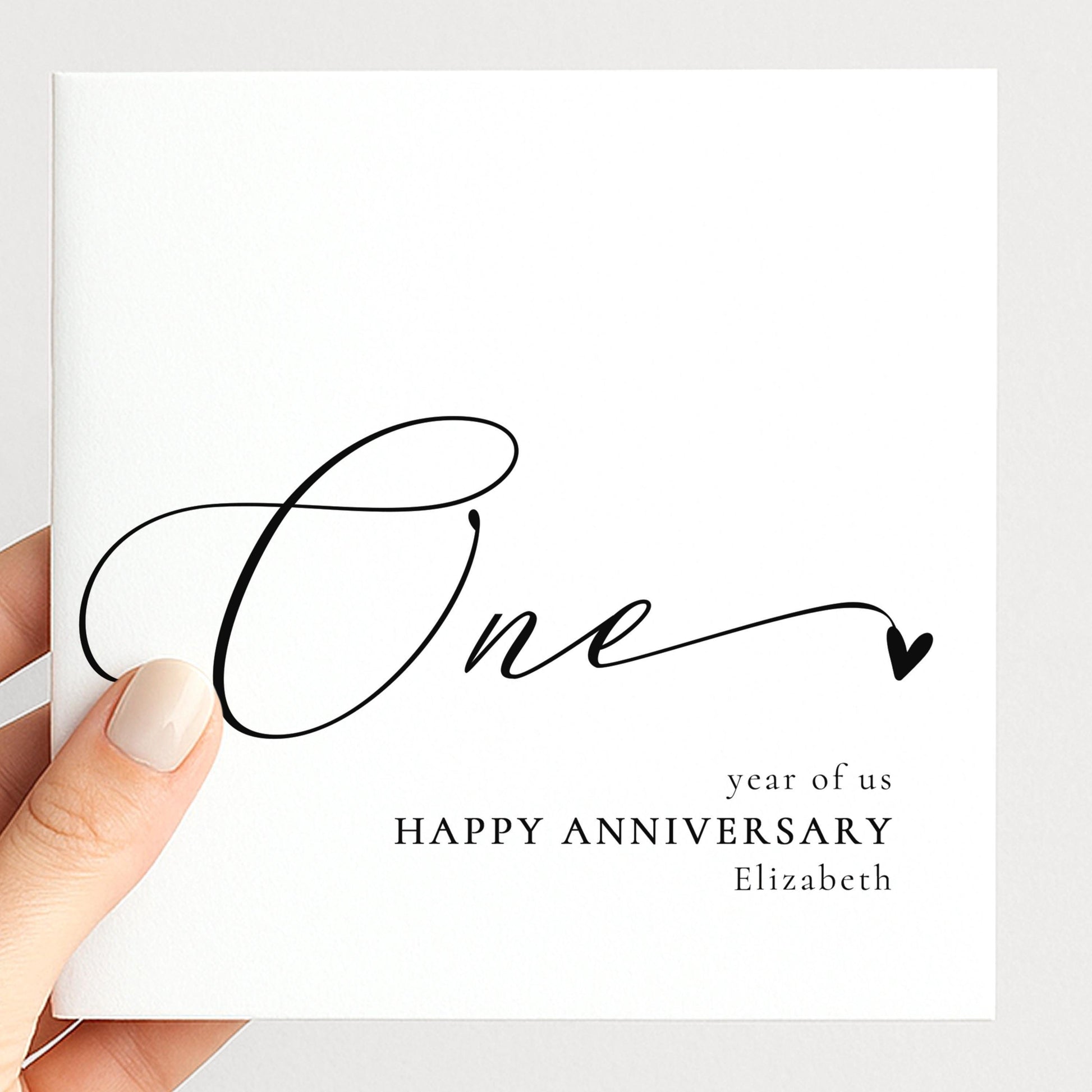 One Year Anniversary Card - Personalised Name, Elegant Modern Script Design