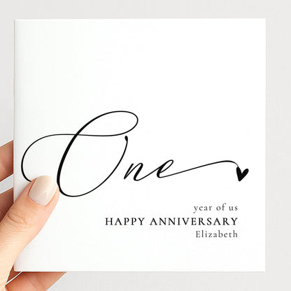 One Year Anniversary Card - Personalised Name, Elegant Modern Script Design