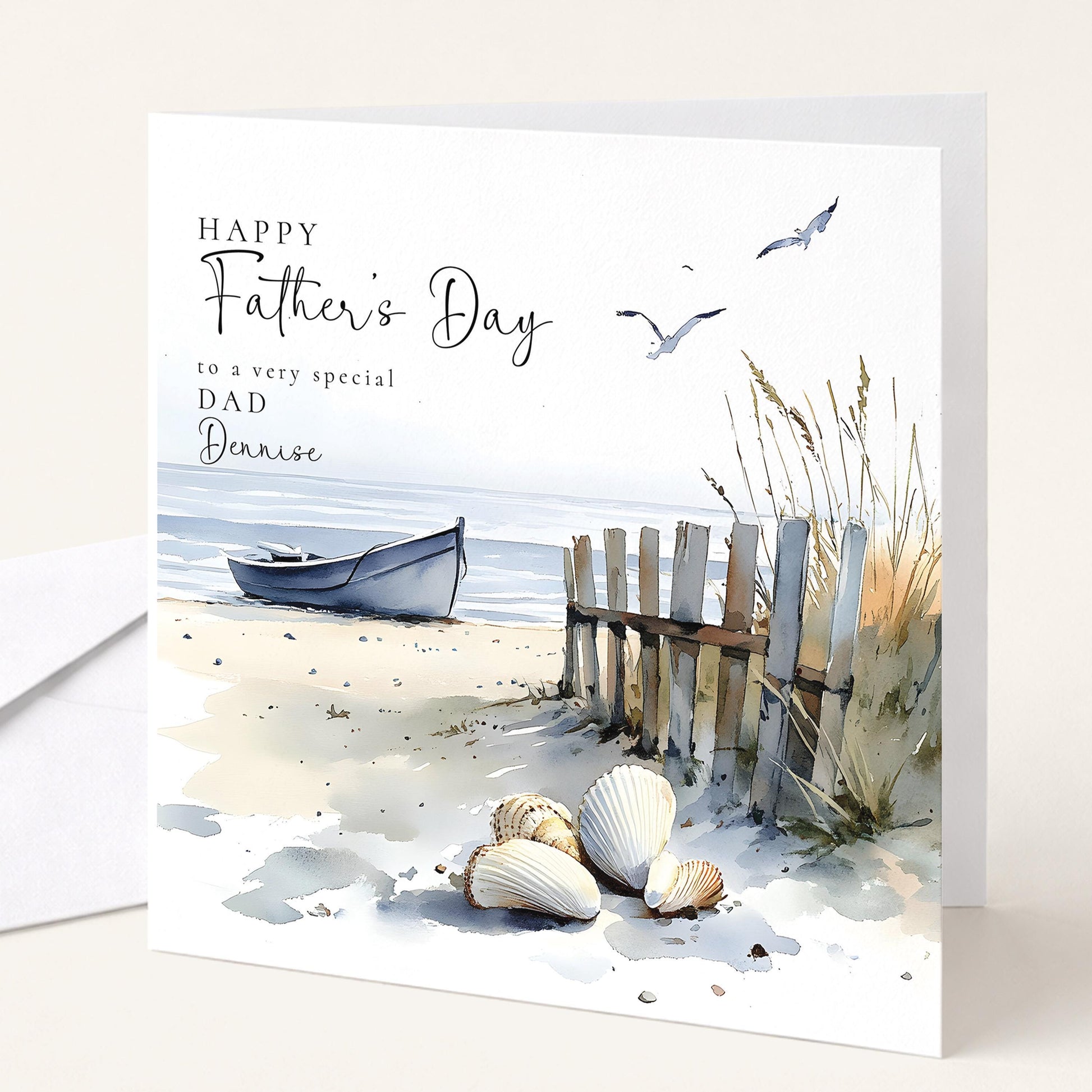 Fathers Day Card – Personalised Beach Greeting Card With Printed Message