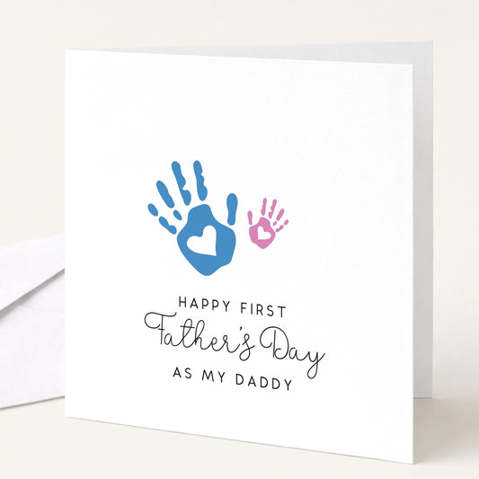 First Fathers Day Card – Personalised Keepsake Dad Greeting With Handprint Design