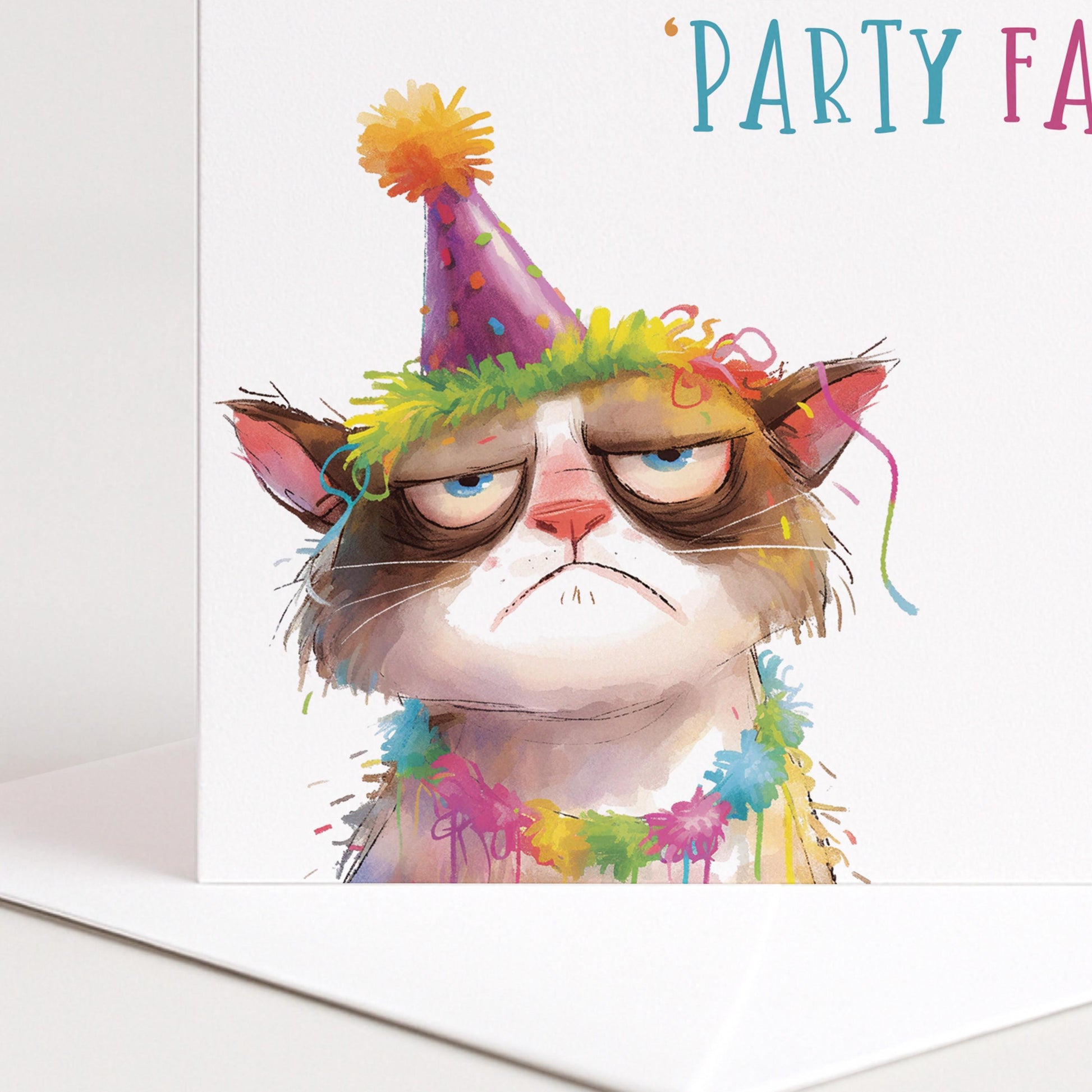 Funny Cat Birthday Card - This Is My Party Face