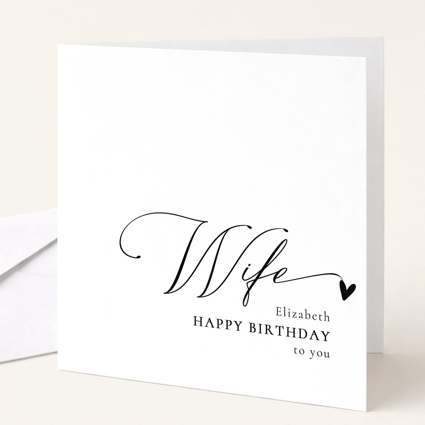 Wife Birthday Card - Personalised Name & Stylish Modern Folded Greeting Card