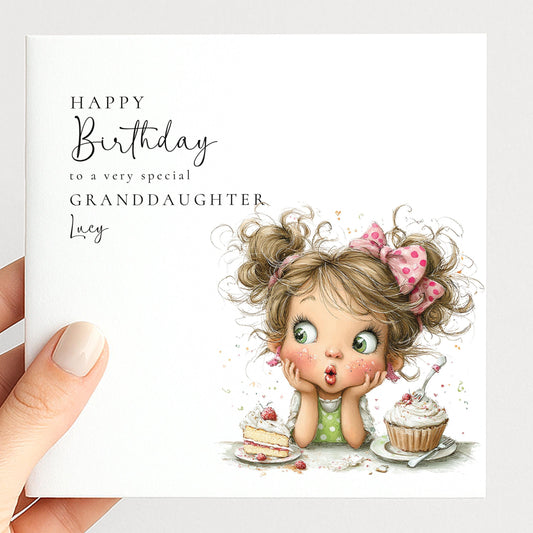 Birthday Card Granddaughter - Personalised Blonde Girl Floral Design With Envelope
