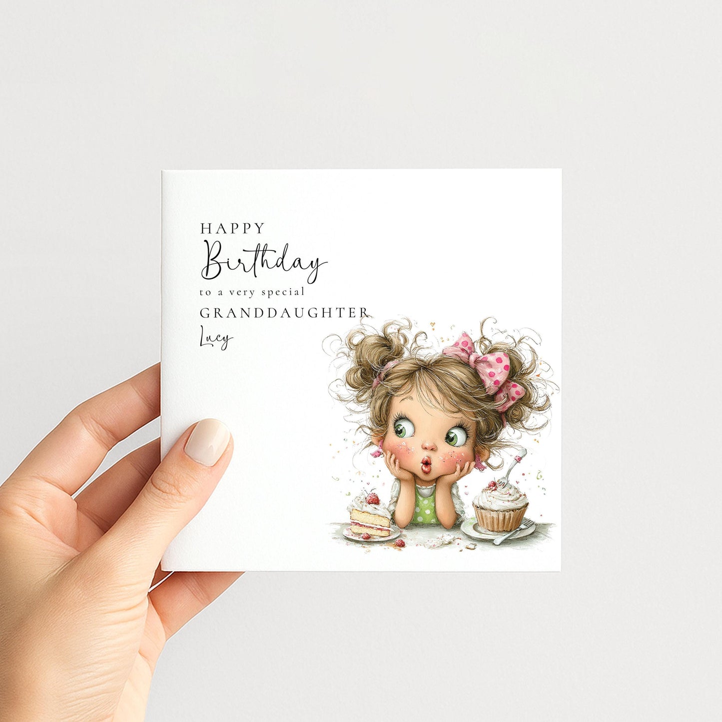 Birthday Card Granddaughter - Personalised Blonde Girl Floral Design With Envelope