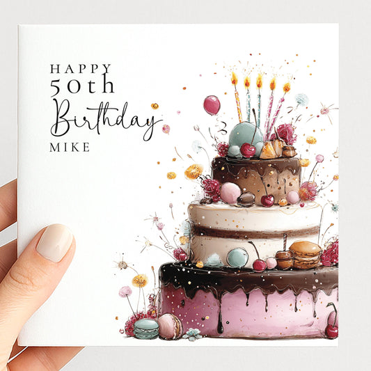 Personalised Birthday Card - Chocolate Cake - Any Age