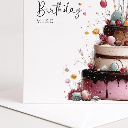 Personalised Birthday Card - Chocolate Cake - Any Age