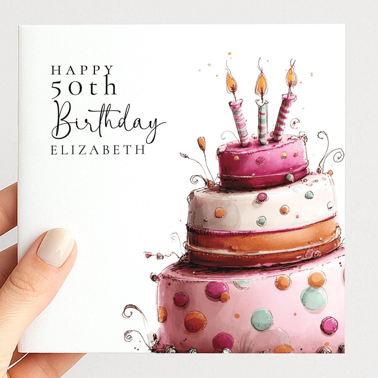 Personalised Birthday Card - Pink Birthday Cake Design | Custom Age & Name