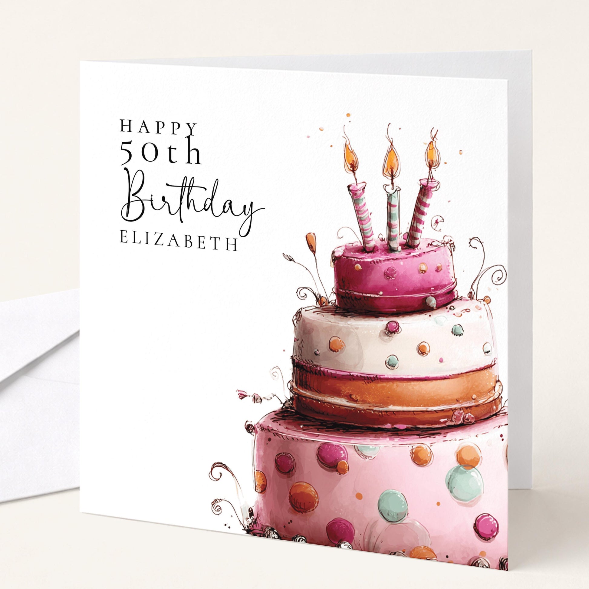 Personalised Birthday Card - Pink Birthday Cake Design | Custom Age & Name